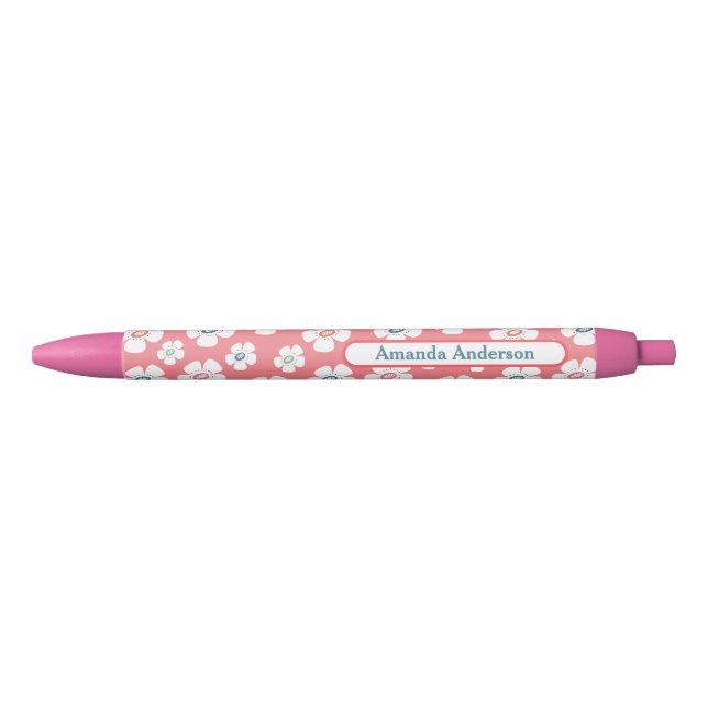 Caneta Preta Flores Pretty Daisy Personalizadas (Frente)