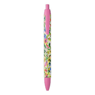 Caneta Preta Flores primavera florais de cor branca