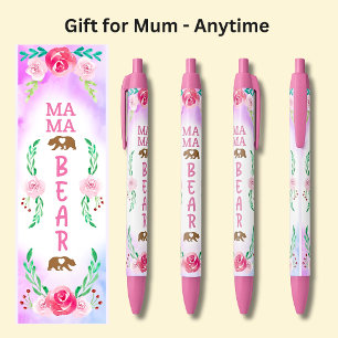 Caneta Preta Flores rosa-rosadas MAMA BEAR