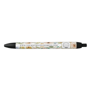 Caneta Preta Flores Silvestres Aquarela Rústica Adicionar Logot