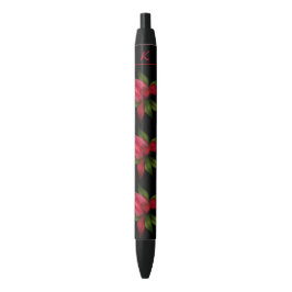 Caneta Preta Flores vermelhas com inicial