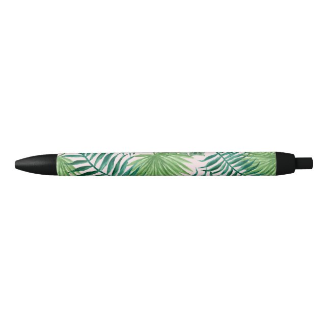Caneta Preta Folhas de Palmeira Tropical em Fundo Rosa Bege (Frente)
