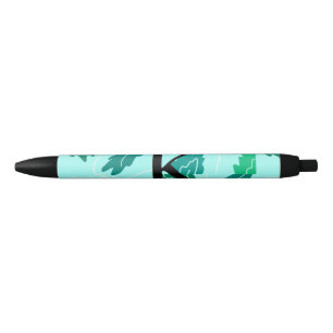 Caneta Preta Folhas de turquesa verde padrão floral adicionar m
