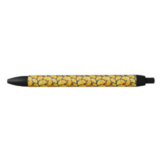 Caneta Preta Folhas Elegantes de Ginkgo Biloba em Aquarela sobr