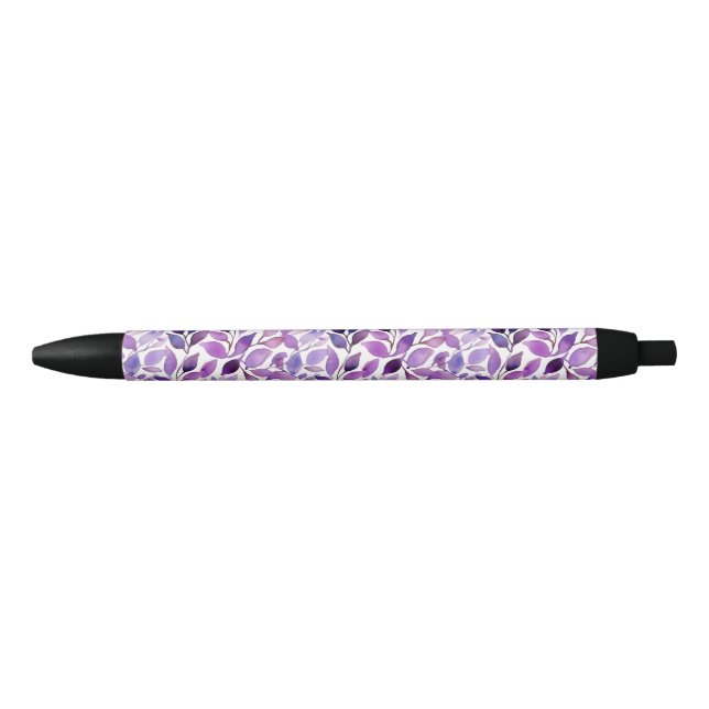 Caneta Preta Folhas Roxas (Frente)