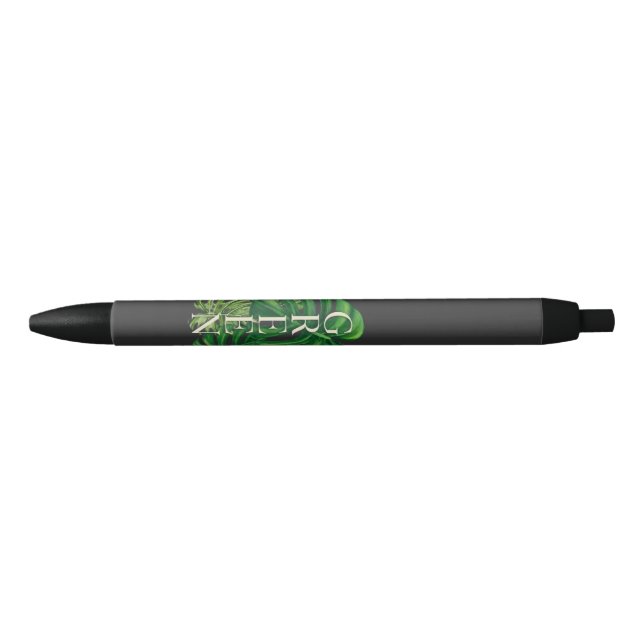 Caneta Preta Folhas Verdes de Monstera (Frente)