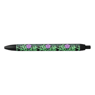 Caneta Preta Fronteira Floral Lilás Bonita