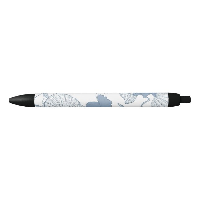 Caneta Preta Fundo Branco Delicar Flores Azuis Japonesas (Frente)