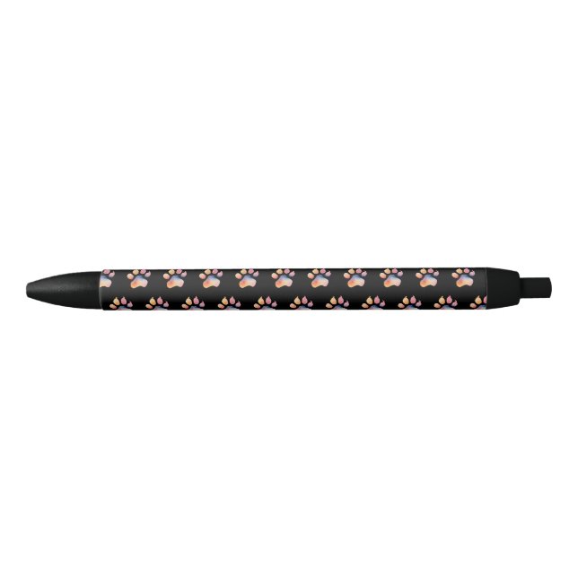 Caneta Preta Fundo de Impressão de Paw de Cores d'Água (Frente)