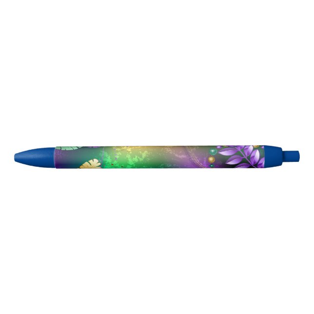 Caneta Preta Fundo márdi iridescente com miçangas (Frente)