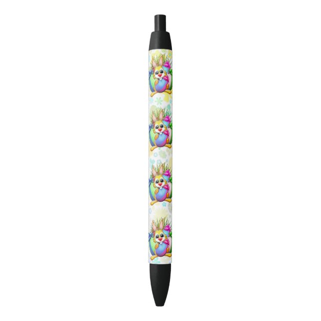 Caneta Preta Funny Bunny biting an Easter Egg (Frente Vertical)
