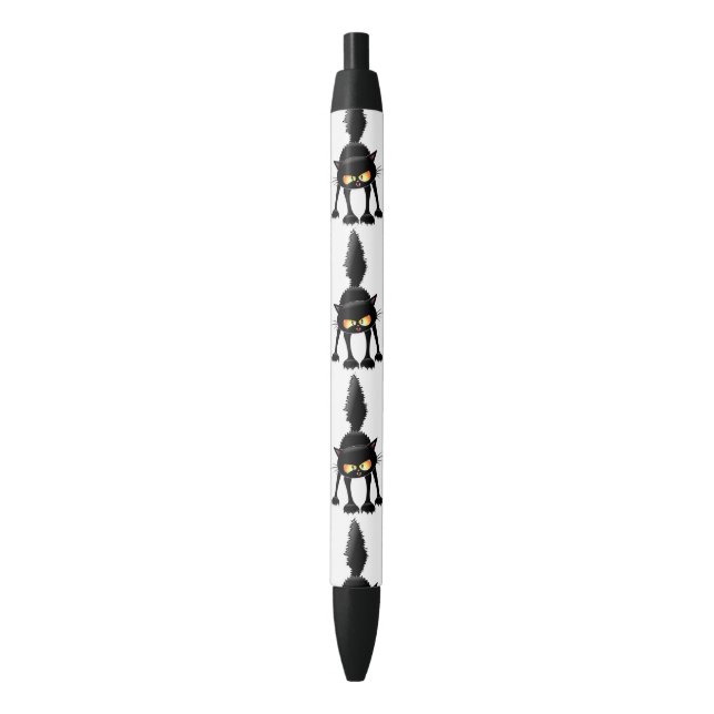 Caneta Preta Funny Fierce Black Cat Cartoon  (Frente Vertical)
