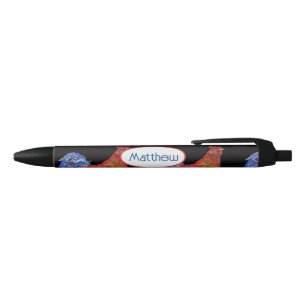 Caneta Preta Galo Vermelho Azul Nome Menino Aquarela