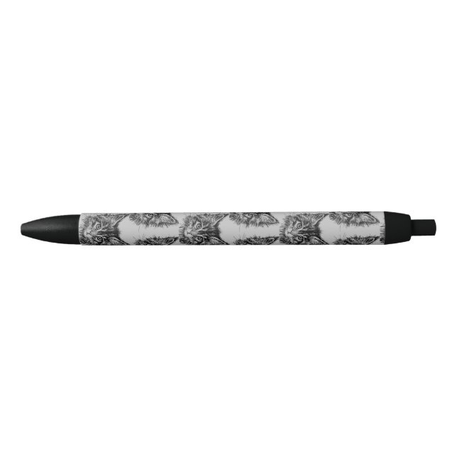 Caneta Preta Gatinho preto e branco rosto de Cinza (Frente)
