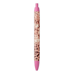 Caneta Preta Gato Bonito, Rosa Dourado, Leopardo