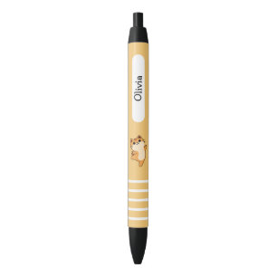 Caneta Preta Gato Laranja Desenhado Dançando, Personalizado, Am