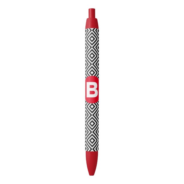 Caneta Preta Geometric Black and White Pattern Red Monogram (Frente Vertical)