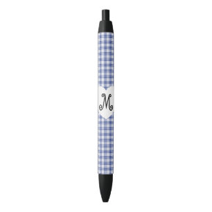Caneta Preta Gingham Azul com Coração