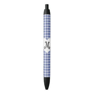 Caneta Preta Gingham Azul com Coração