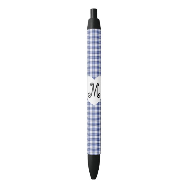 Caneta Preta Gingham Azul com Coração (Frente Vertical)