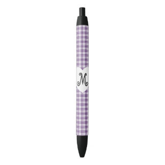 Caneta Preta Gingham roxo com coração