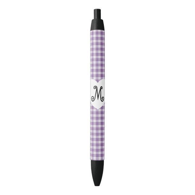 Caneta Preta Gingham roxo com coração (Frente Vertical)