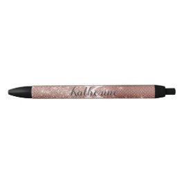 Caneta Preta Girly Rosa Dourado Glam Diamond Sparkle Monographi