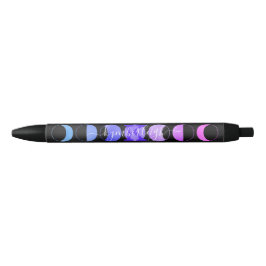 Caneta Preta Glam Black Moon Phases Pastel Purple Monograma Nom