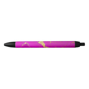 Caneta Preta Glamoroso, rosa e Dourado mármore