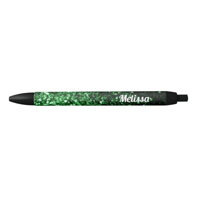 Caneta Preta Glamour Verde Escuro brilho brilhos Personalizar (Frente)