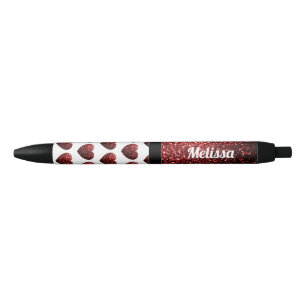 Caneta Preta Glamour Vermelho Brilho brilha Coração Personaliza