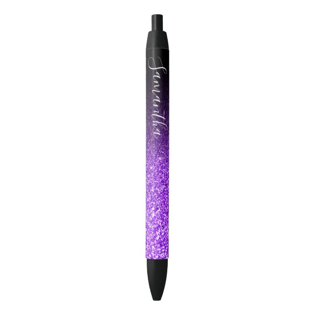 Caneta Preta Glamour Violeta Falso com Ombre Preto Personalizad (Frente Vertical)