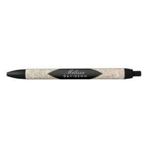 Caneta Preta Glitter Dourado de champanhe e glamour