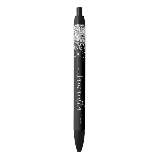 Caneta Preta Glitter Silver de Assinatura Girassol em Preto (Frente Vertical)