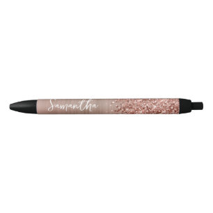 Caneta Preta Glittery Rose Gold Glam Nome