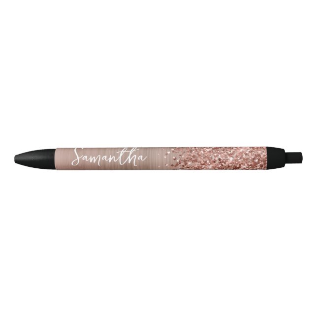Caneta Preta Glittery Rose Gold Glam Nome (Frente)