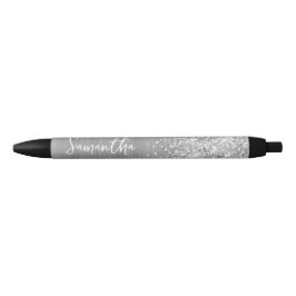 Caneta Preta Glittery Silver Glam Name