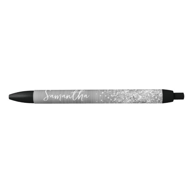 Caneta Preta Glittery Silver Glam Name (Frente)