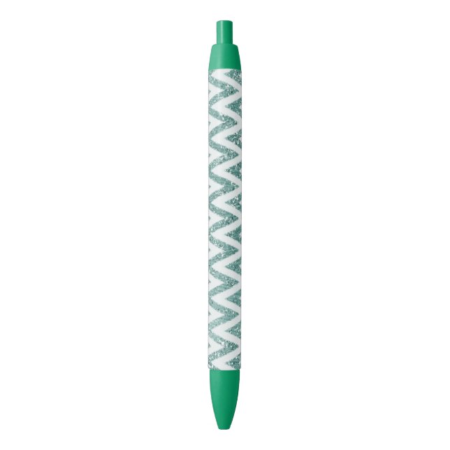 Caneta Preta Glitzy Green White Chevron Strips Natal (Frente Vertical)