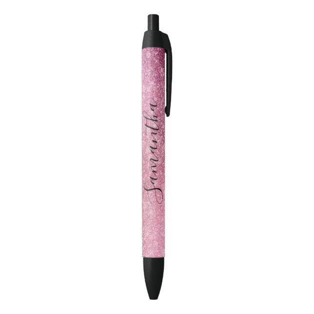 Caneta Preta Glitzy Sparkle Rosa Personalizado (parte de inferior (Vertical))