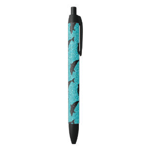Caneta Preta Golfinho Nadando Preto Brilho Animais do Oceano L
