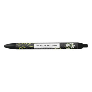 Caneta Preta Gotas de neve brancas e Laurel Damask