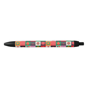 Caneta Preta Grade de Ícones de Natal Coloridos com Tema de Fér