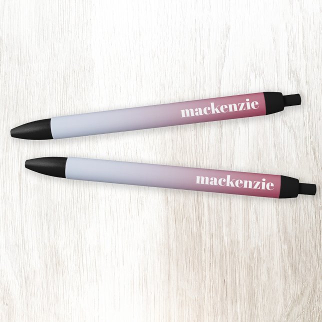 Caneta Preta Gradiente Azul Cor-de-Rosa de Nome Personalizado M (Modern pink blue gradient personalized name typography pen)