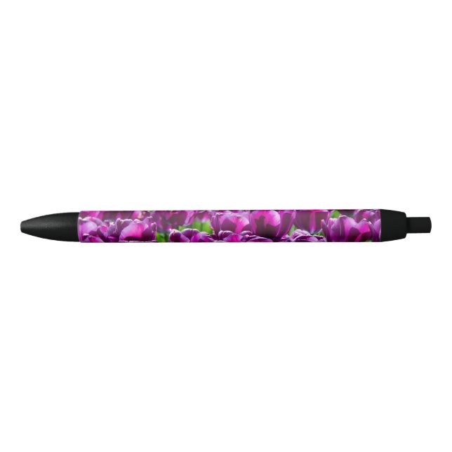 Caneta Preta Grande campo de tulipas roxas (Frente)