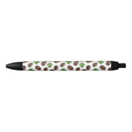 Caneta Preta Grãos de Café Irlandês e Trevos Design Divertido