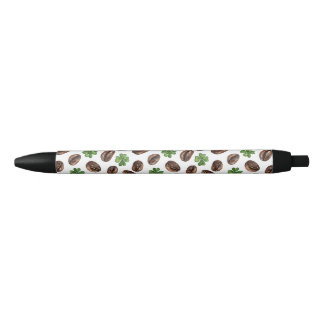 Caneta Preta Grãos de Café Irlandês e Trevos Design Divertido
