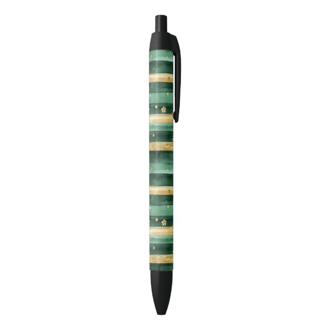 Caneta Preta Green Gold Shamrock St. Patrick's Day Stripes (parte de inferior (Vertical))