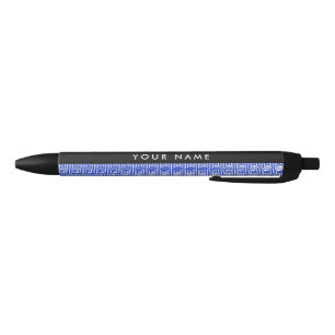 Caneta Preta Grego Meander Key Blue, Seu Nome, Personalize