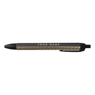 Caneta Preta Grego Meander Key Brown, Seu Nome Personalizar